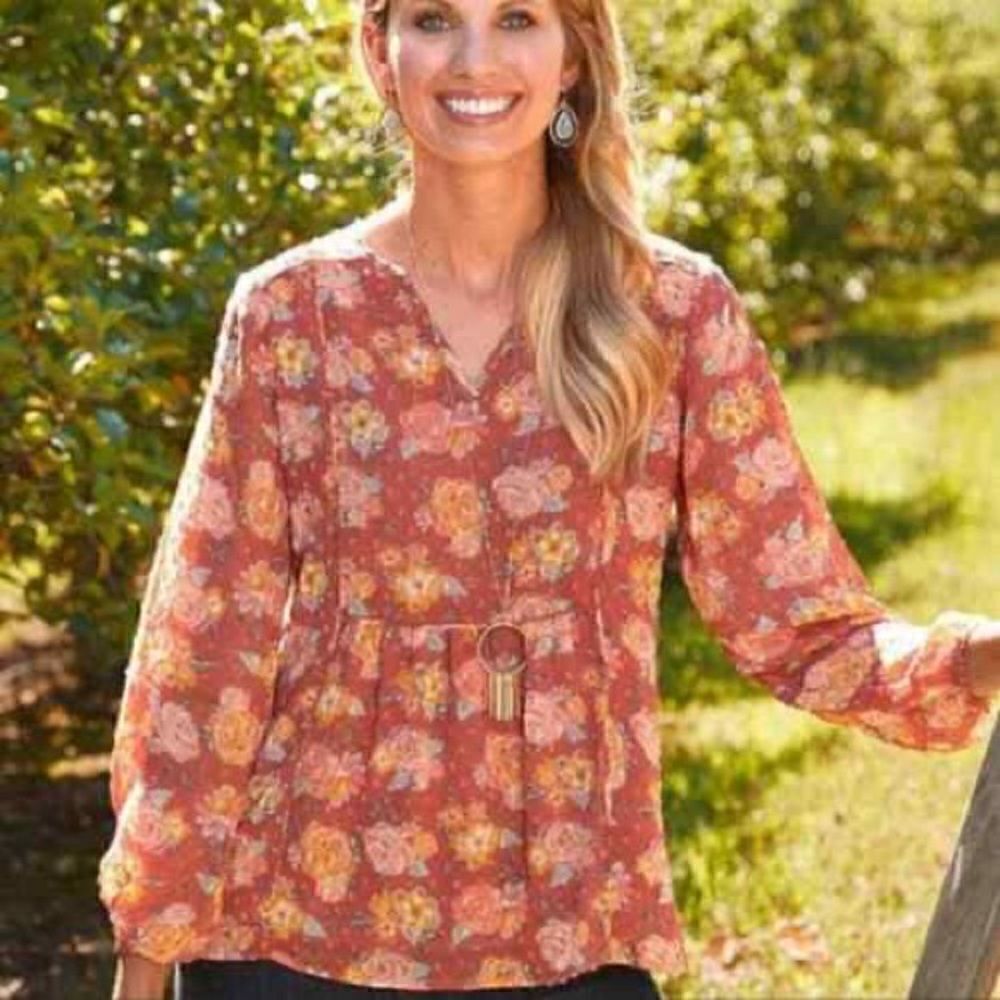 Matilda Jane Botanical Beauty Rose Floral Blouse XS Swiss Dot Feminine Dainty